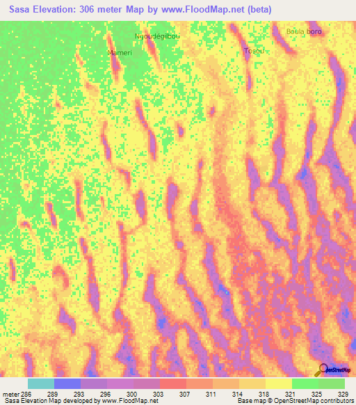 Sasa,Chad Elevation Map