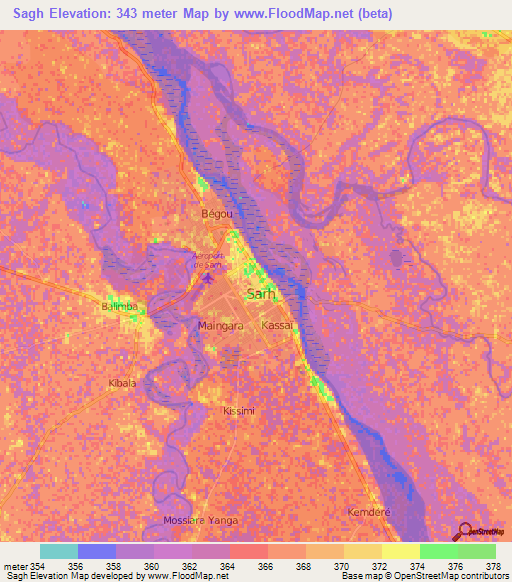 Sagh,Chad Elevation Map