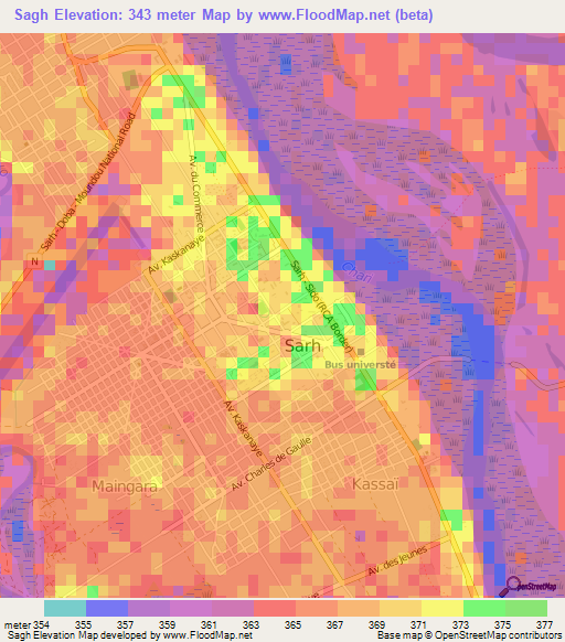 Sagh,Chad Elevation Map