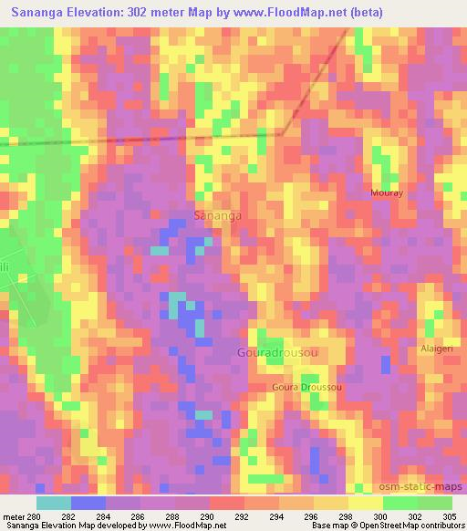 Sananga,Chad Elevation Map