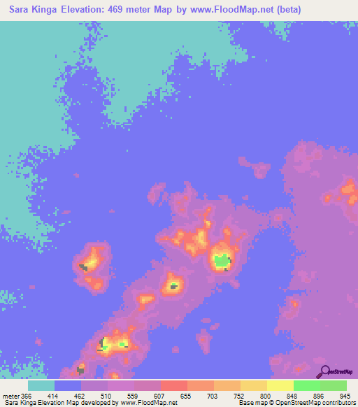 Sara Kinga,Chad Elevation Map