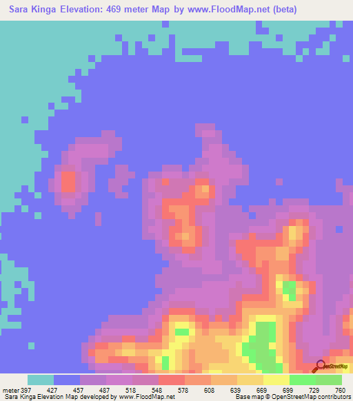 Sara Kinga,Chad Elevation Map