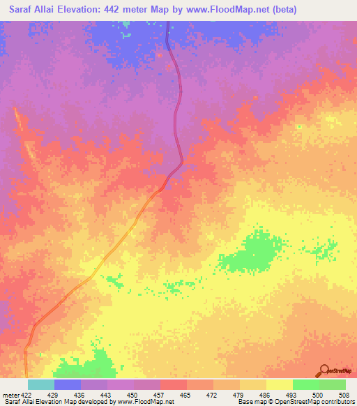 Saraf Allai,Chad Elevation Map