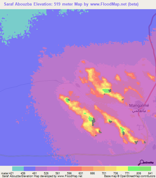 Saraf Abouzba,Chad Elevation Map