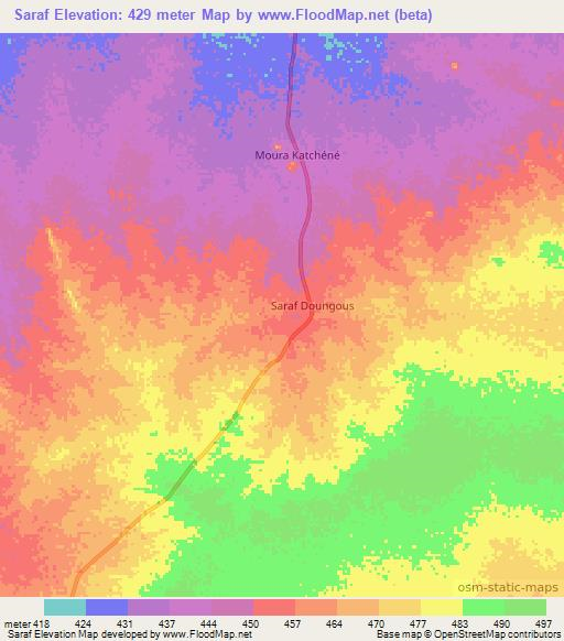 Saraf,Chad Elevation Map