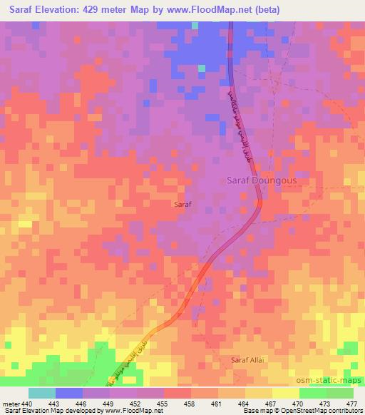 Saraf,Chad Elevation Map
