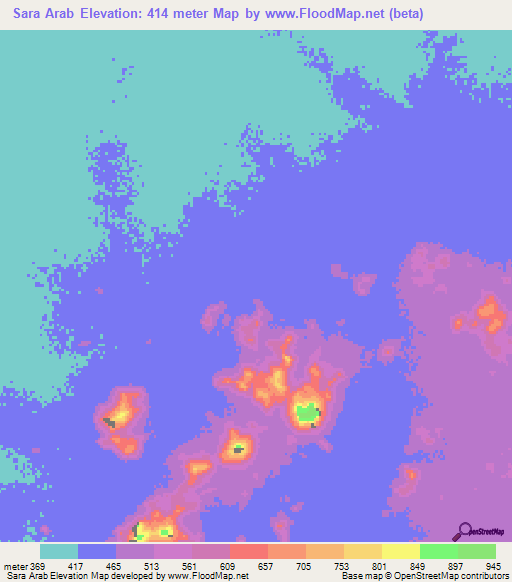Sara Arab,Chad Elevation Map