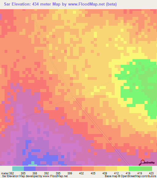Sar,Chad Elevation Map