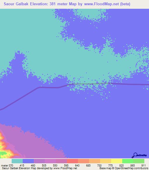 Saour Galbak,Chad Elevation Map
