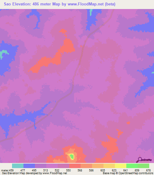 Sao,Chad Elevation Map