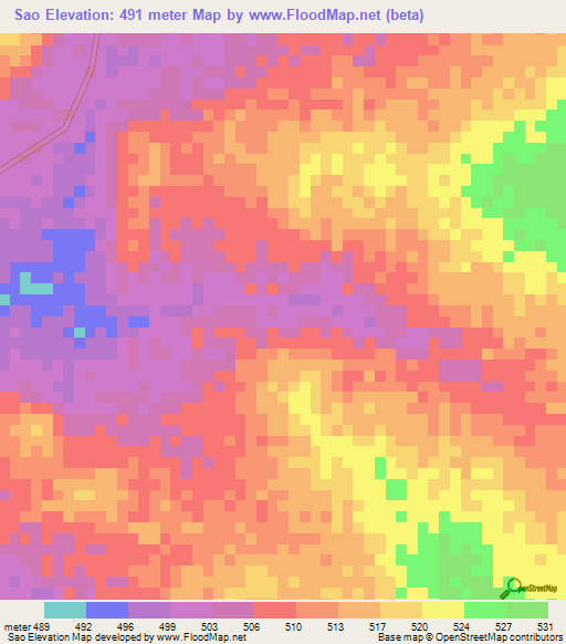 Sao,Chad Elevation Map