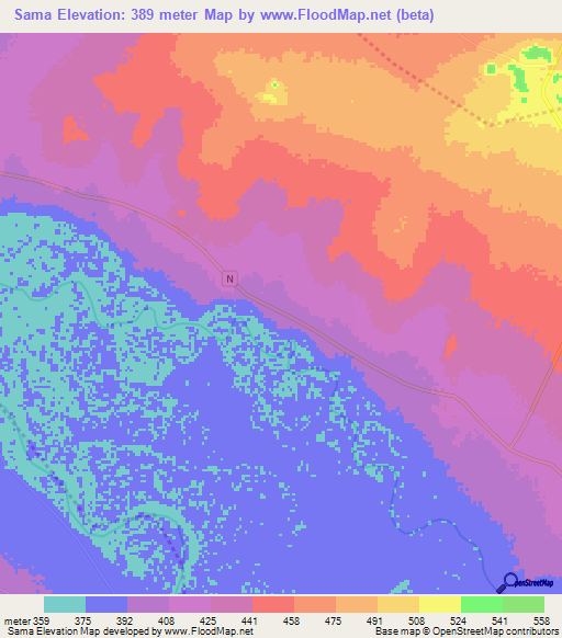 Sama,Chad Elevation Map