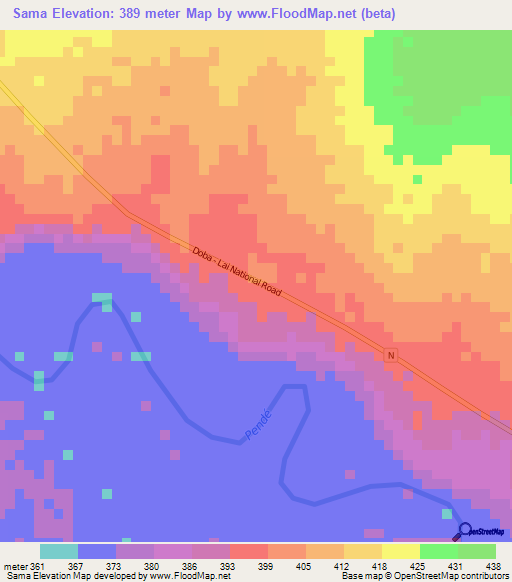Sama,Chad Elevation Map
