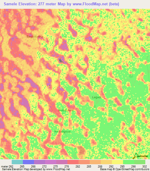 Samele,Chad Elevation Map