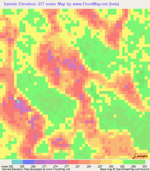 Samele,Chad Elevation Map