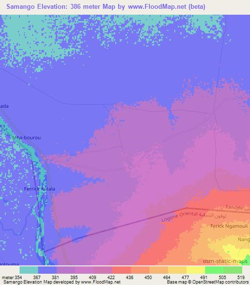 Samango,Chad Elevation Map