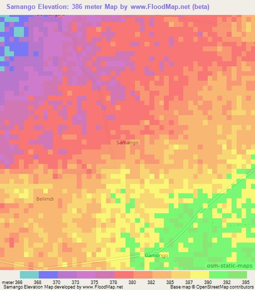 Samango,Chad Elevation Map