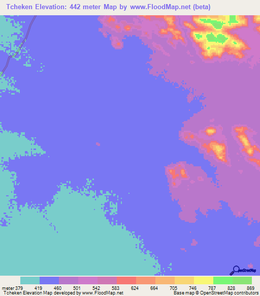 Tcheken,Chad Elevation Map