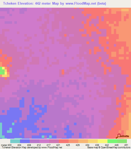 Tcheken,Chad Elevation Map