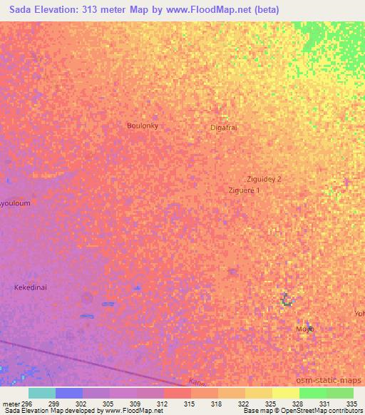 Sada,Chad Elevation Map