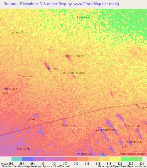 Rountou,Chad Elevation Map