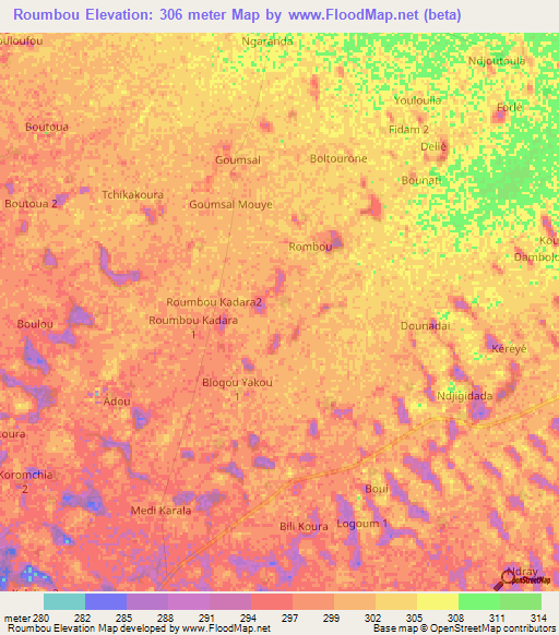 Roumbou,Chad Elevation Map