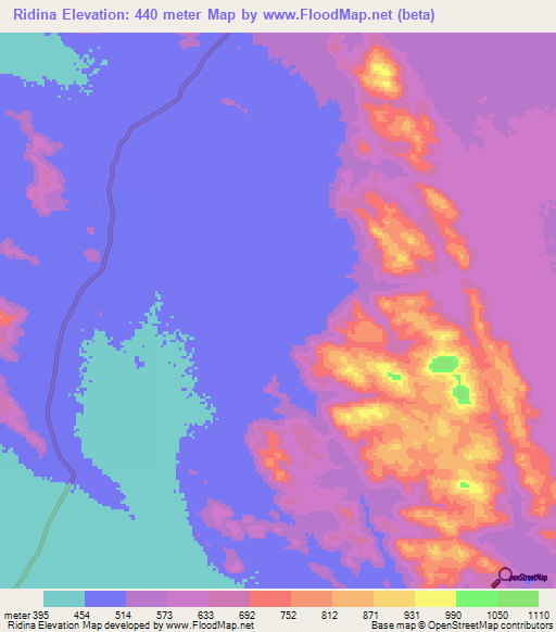 Ridina,Chad Elevation Map