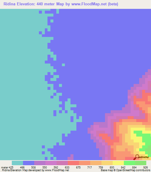 Ridina,Chad Elevation Map