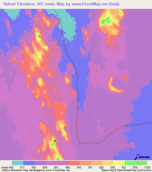 Rafout,Chad Elevation Map