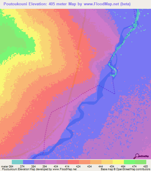 Poutoukouni,Chad Elevation Map