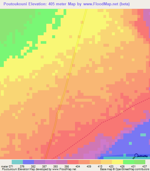 Poutoukouni,Chad Elevation Map