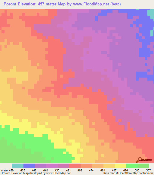 Porom,Chad Elevation Map