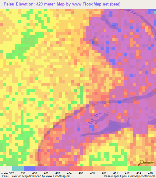 Peleu,Chad Elevation Map