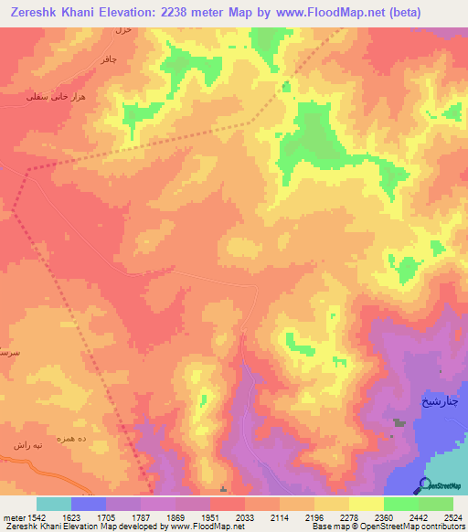 Zereshk Khani,Iran Elevation Map