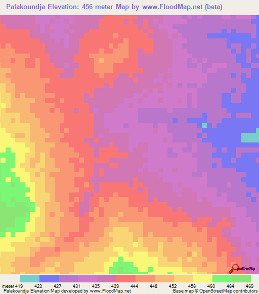 Palakoundja,Chad Elevation Map