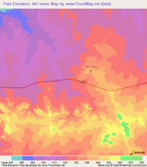 Pala,Chad Elevation Map