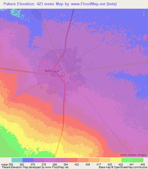 Pakere,Chad Elevation Map