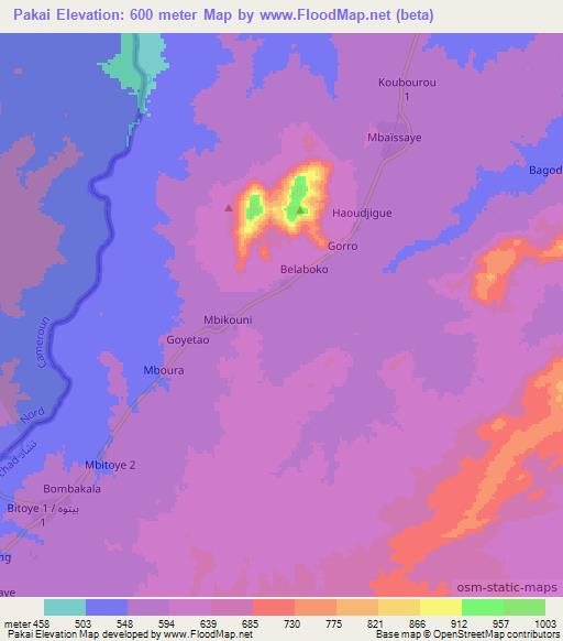 Pakai,Chad Elevation Map