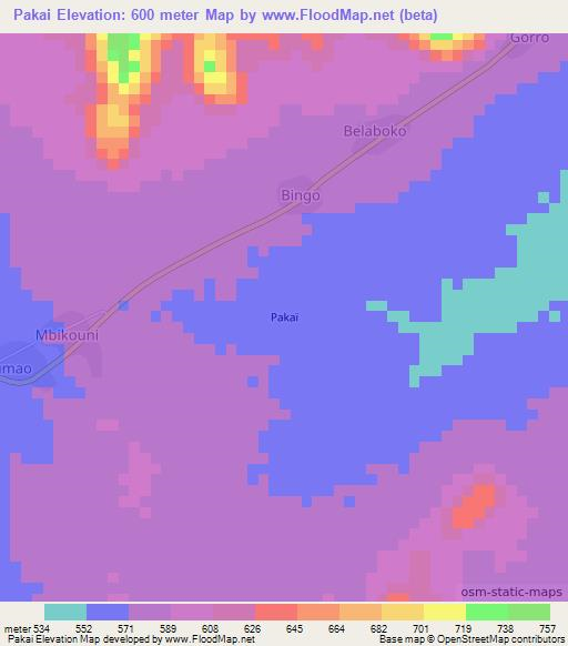 Pakai,Chad Elevation Map