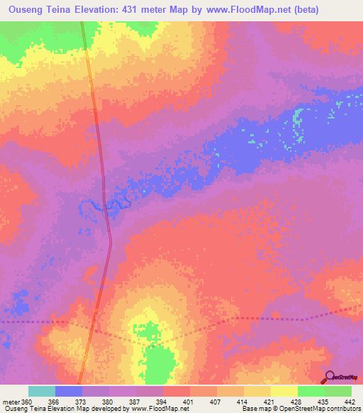 Ouseng Teina,Chad Elevation Map