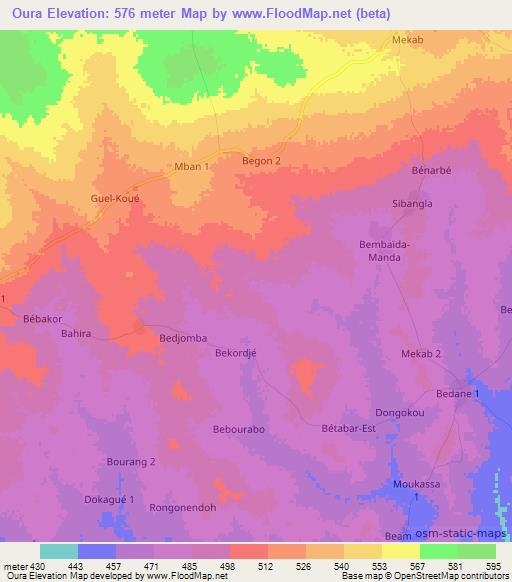 Oura,Chad Elevation Map