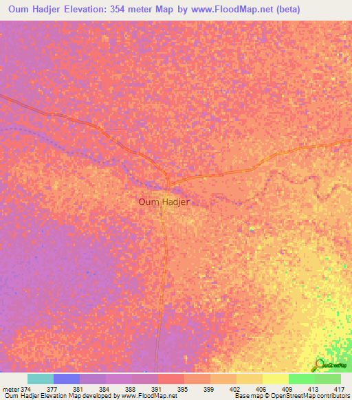 Oum Hadjer,Chad Elevation Map