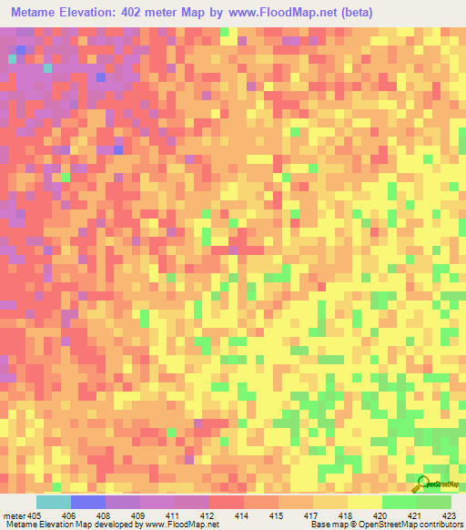 Metame,Chad Elevation Map