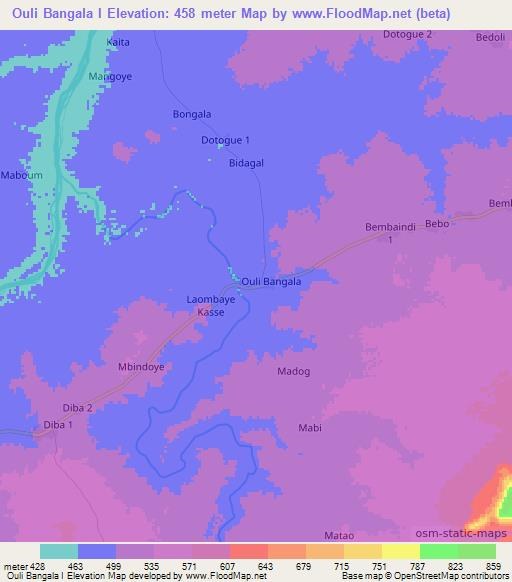 Ouli Bangala I,Chad Elevation Map