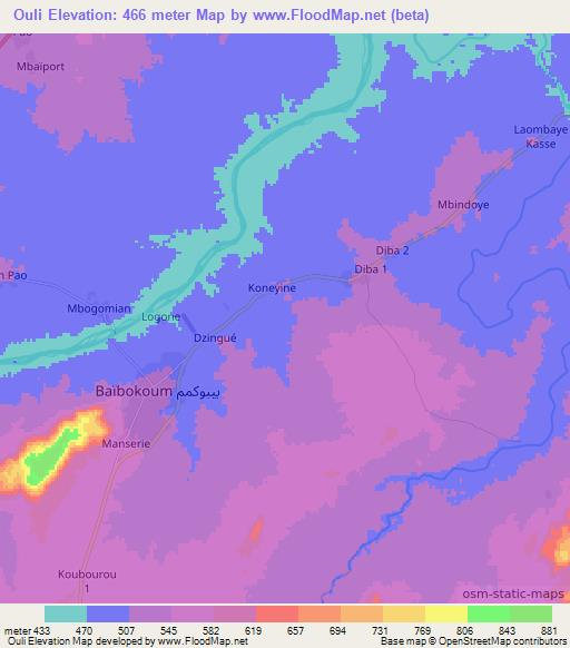 Ouli,Chad Elevation Map