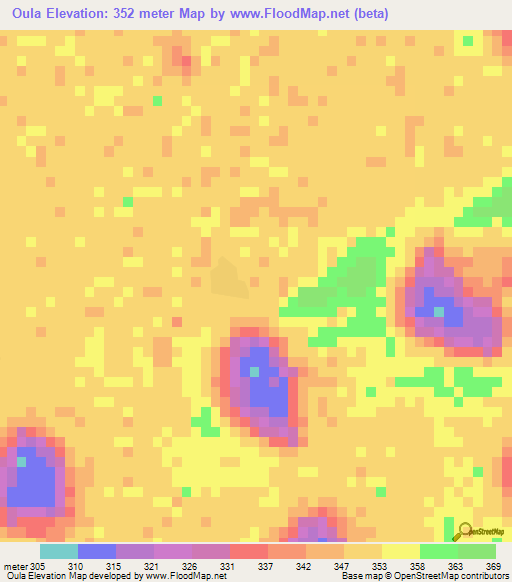 Oula,Chad Elevation Map
