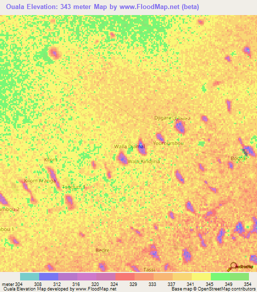 Ouala,Chad Elevation Map