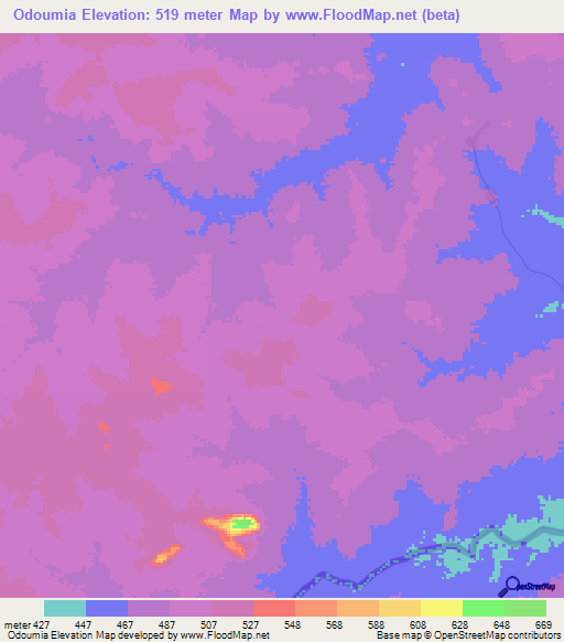 Odoumia,Chad Elevation Map