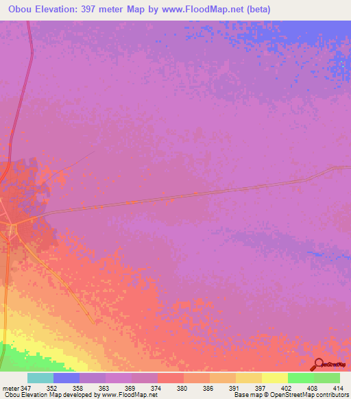 Obou,Chad Elevation Map