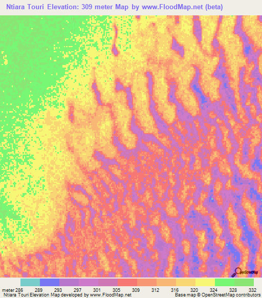 Ntiara Touri,Chad Elevation Map
